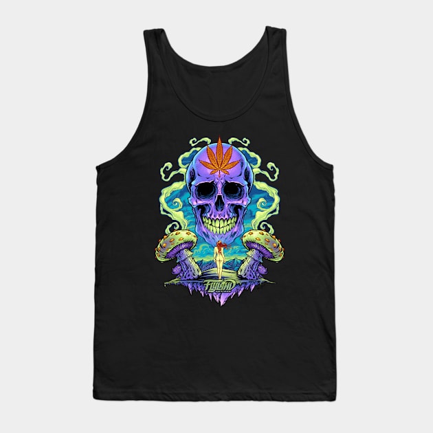 Purple Cannabis Skull with Mushrooms Tank Top by FlylandDesigns